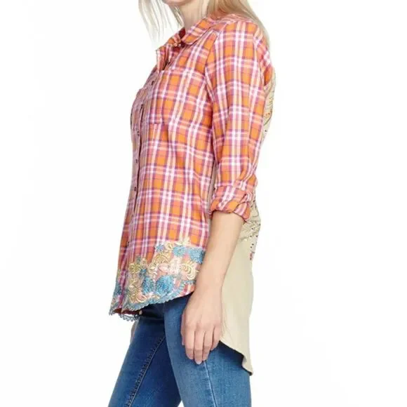 Aratta Embroidered Plaid Flannel & Gauze Masterpiece Shirt - Picture 4 of 8